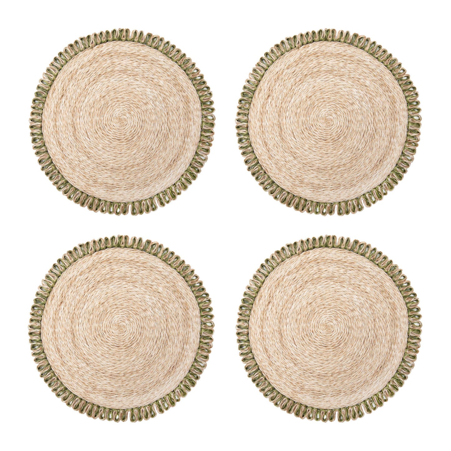 Loopy Abaca Natural & Olive Green 15" Round - Set of 4
