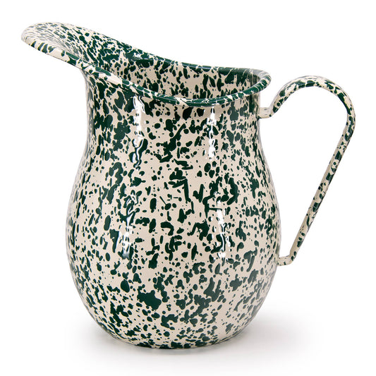 Splatter Enamelware Large Pitcher: Green & Cream Splatter