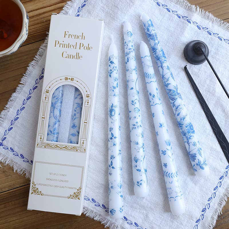2pcs 25CM Blue and White Porcelain Smokeless Taper Candle: #2