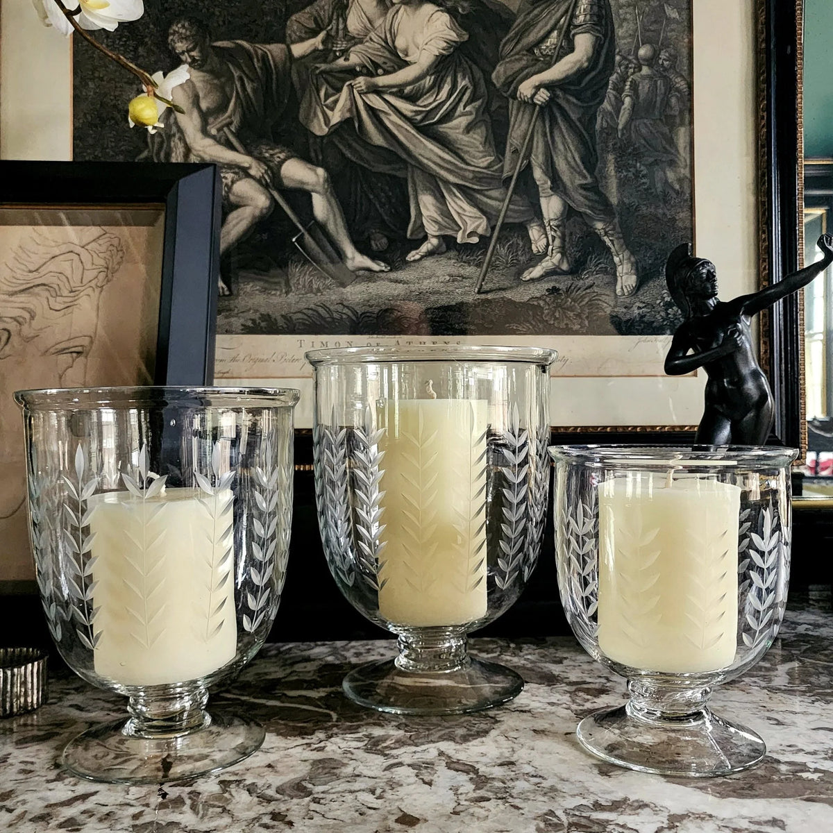 Leaf Cut Glass Hurricanes