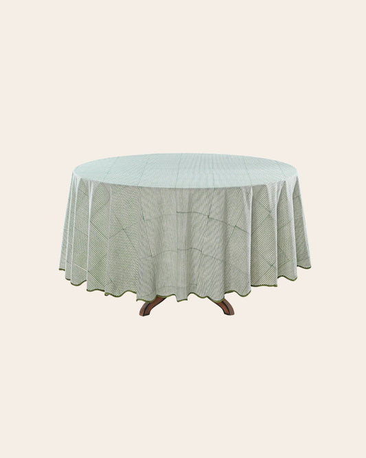 90” Round Green Striped Tablecloth