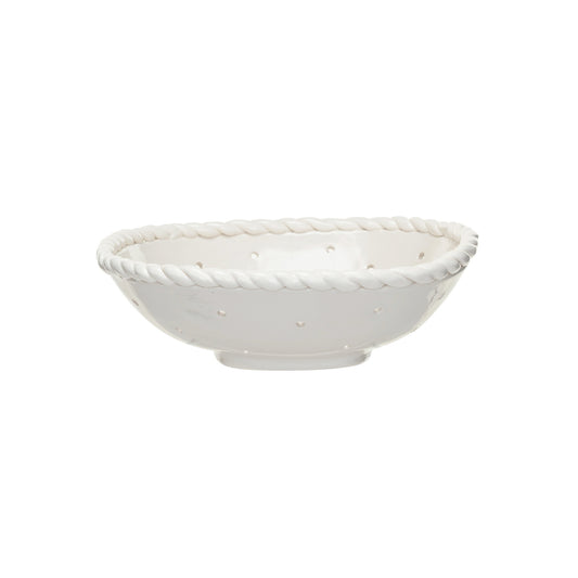 Stoneware Colander w/ Hand Twisted Edge, White