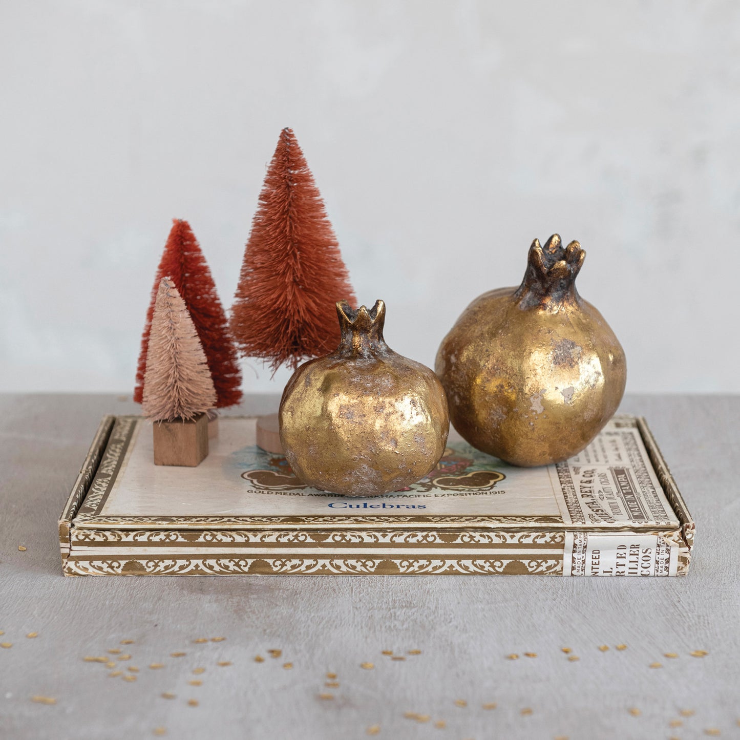 3-1/4"H - 4-1/2"H Resin Pomegranate, Antique Gold Finish, 2 Styles