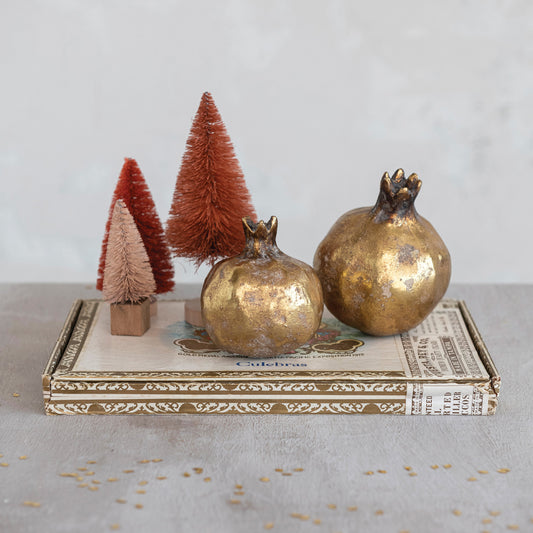 3-1/4"H - 4-1/2"H Resin Pomegranate, Antique Gold Finish, 2 Styles