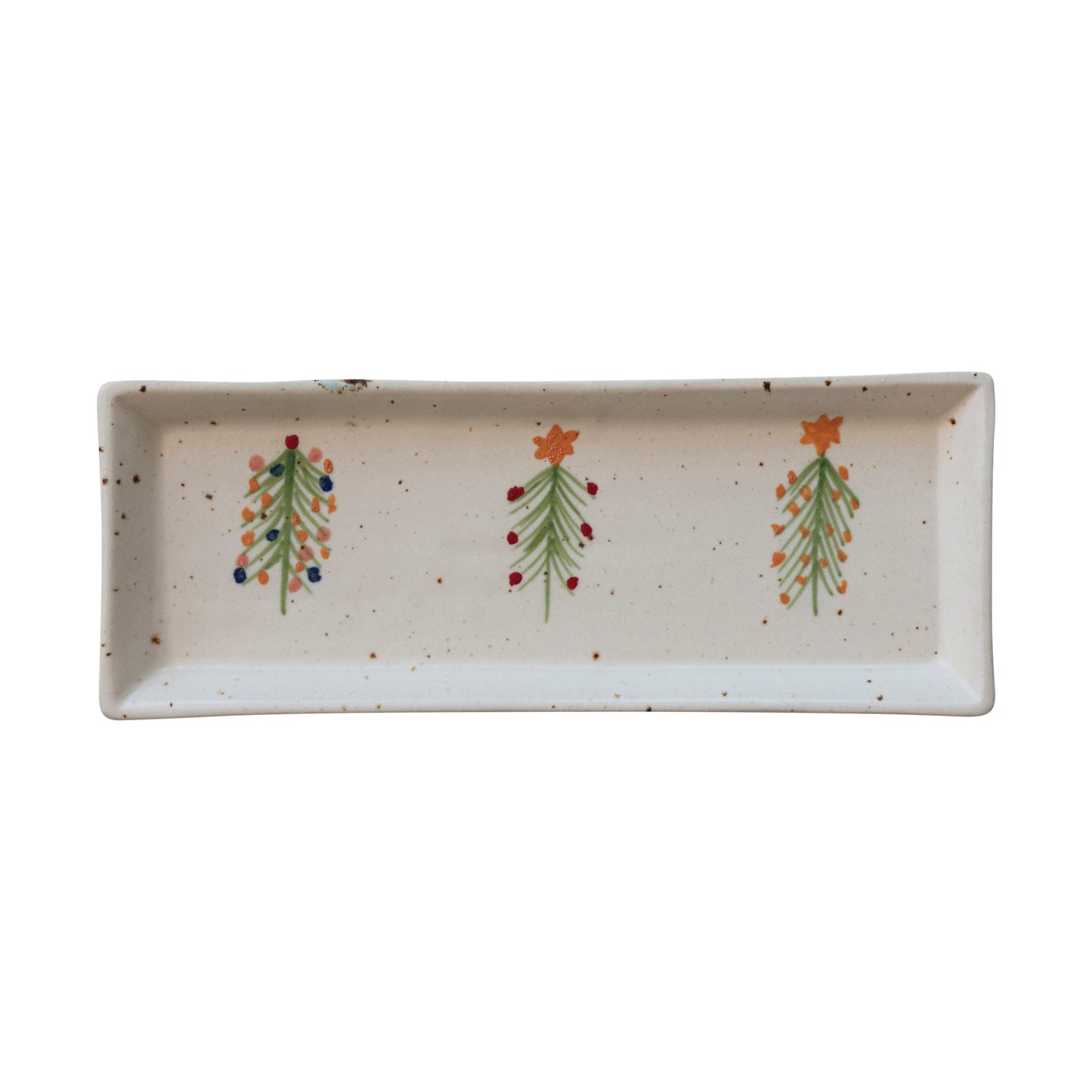 12"Lx4-1/2"W Stoneware Platter w Christmas Trees, Multi Color
