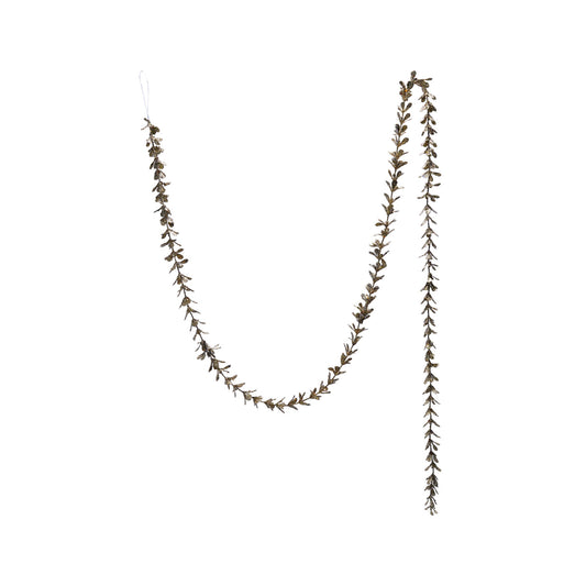 Faux Boxwood Garland with Glitter, Champagne Finish