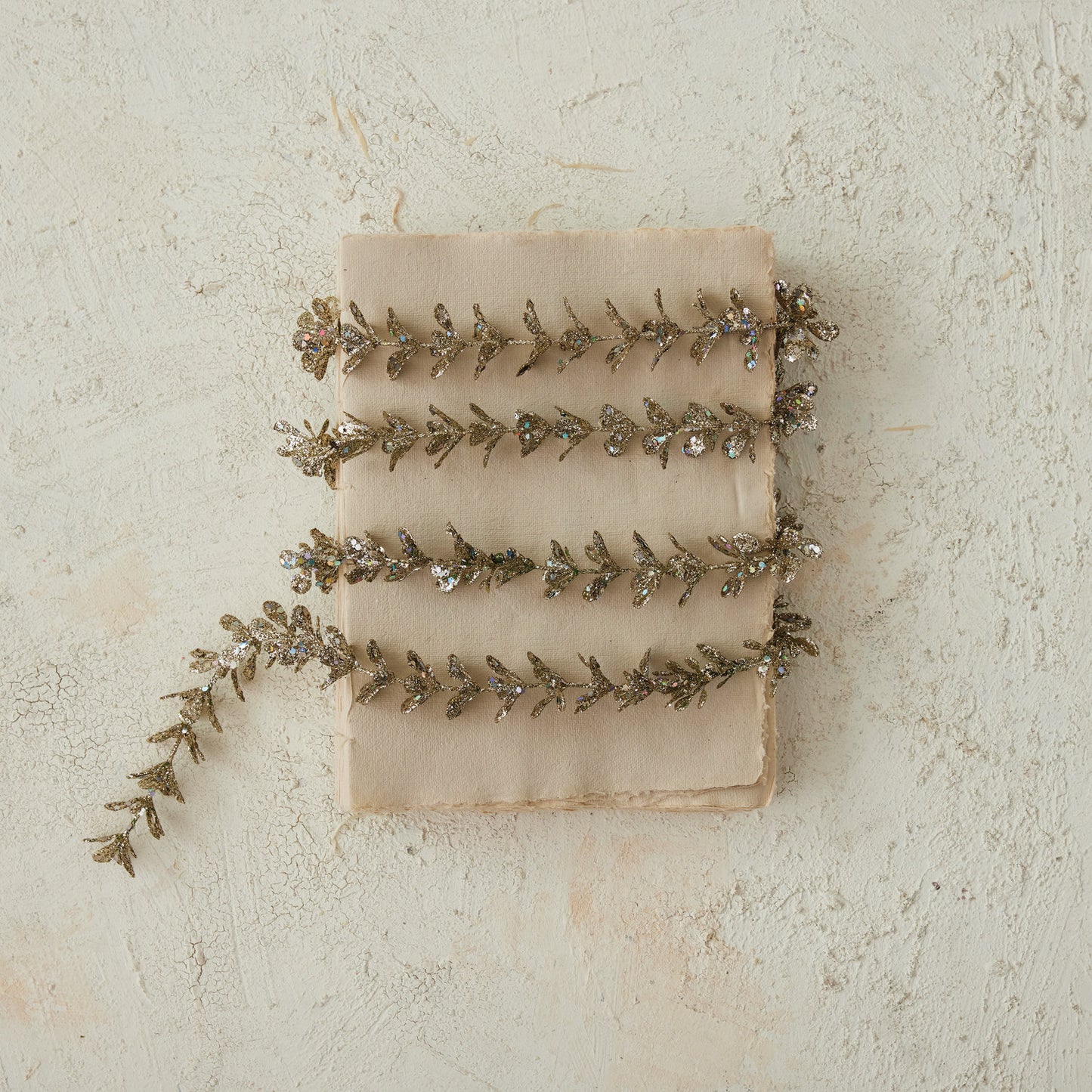 Faux Boxwood Garland with Glitter, Champagne Finish
