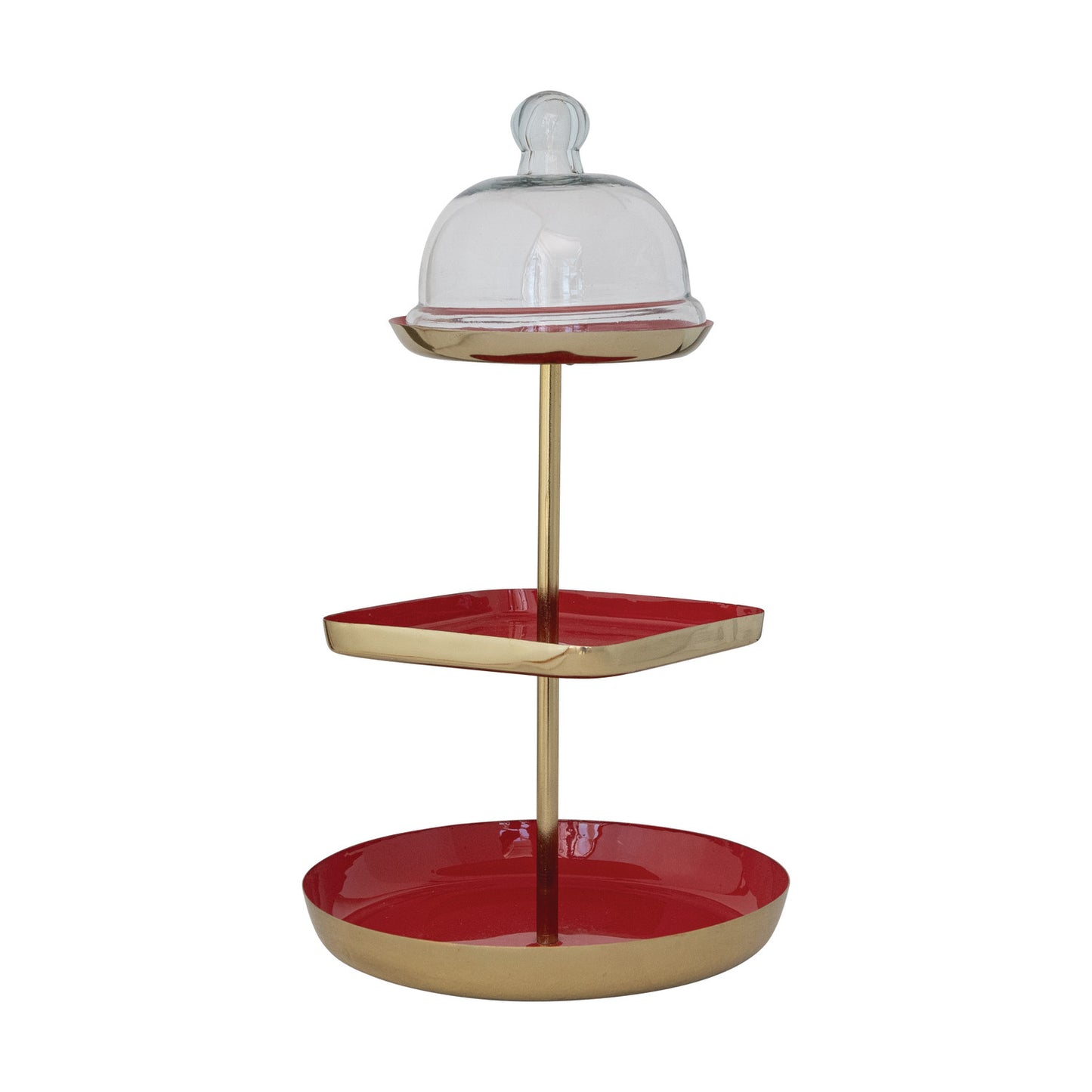 Enameled Metal 3-Tier Tray with Glass Cloche, Set of 2, KD