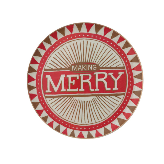 Enameled Metal Tray with Pattern & Gold Edge "Making Merry"