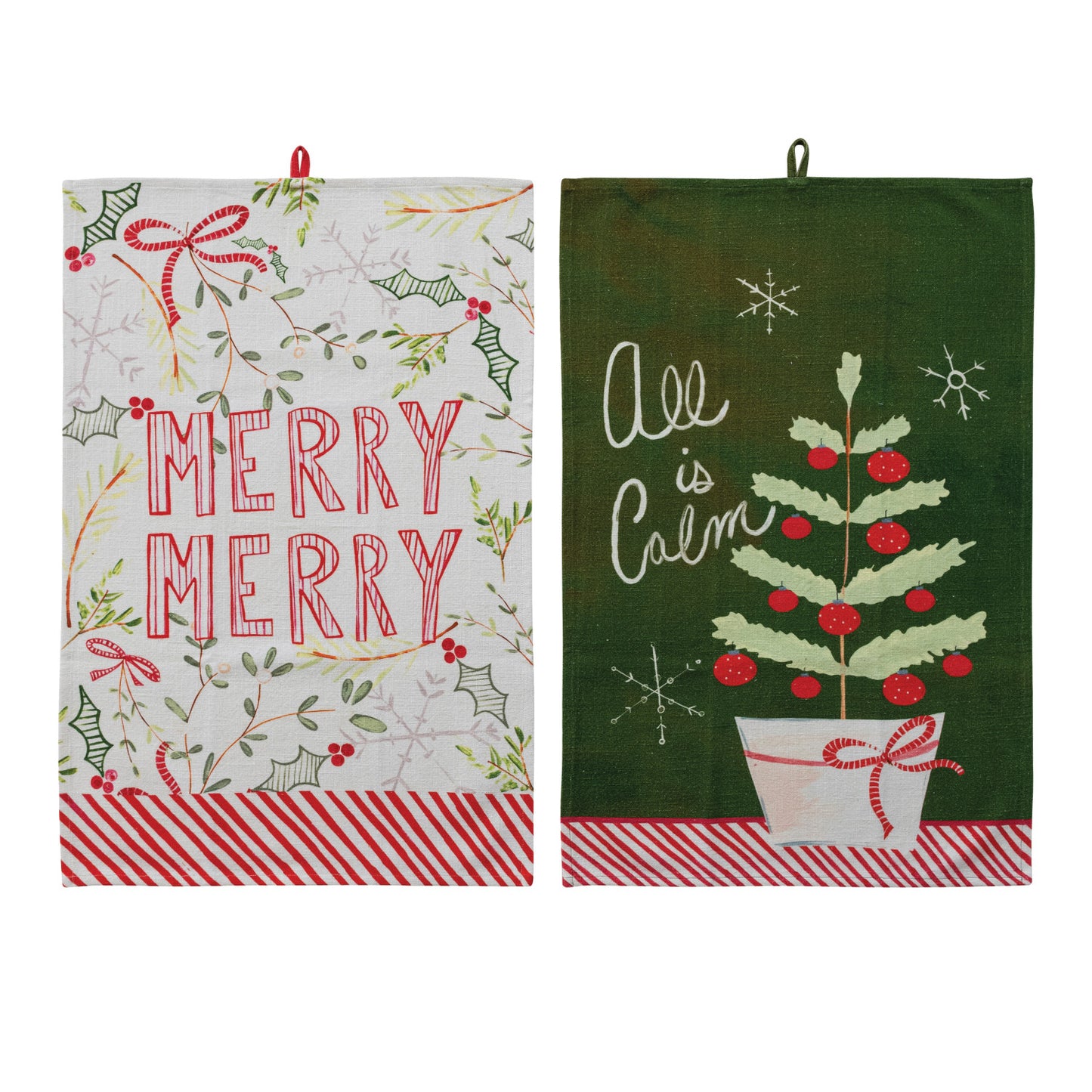Cotton Slub Printed Tea Towel with Seasonal Image/Saying, 2 Styles