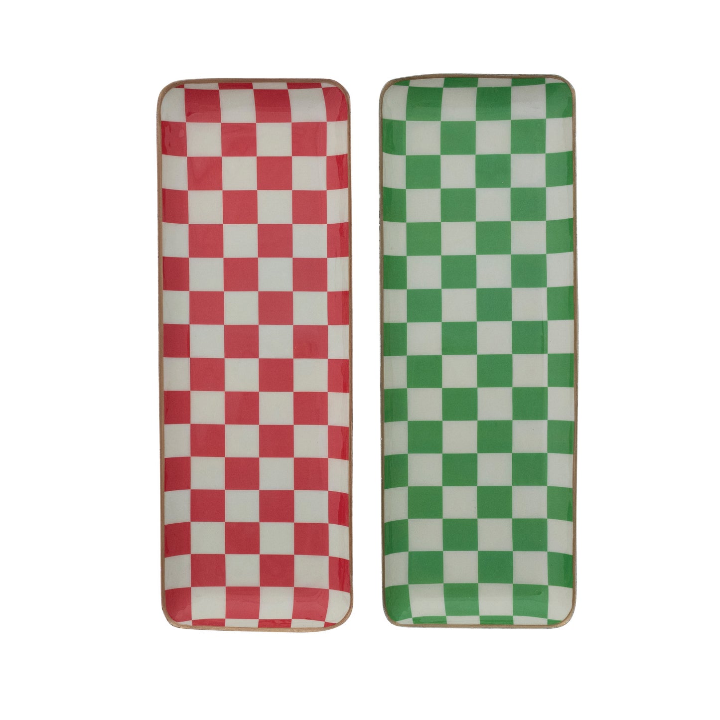 Enameled Metal Tray with Check Pattern & Gold Edges, 2 Colors
