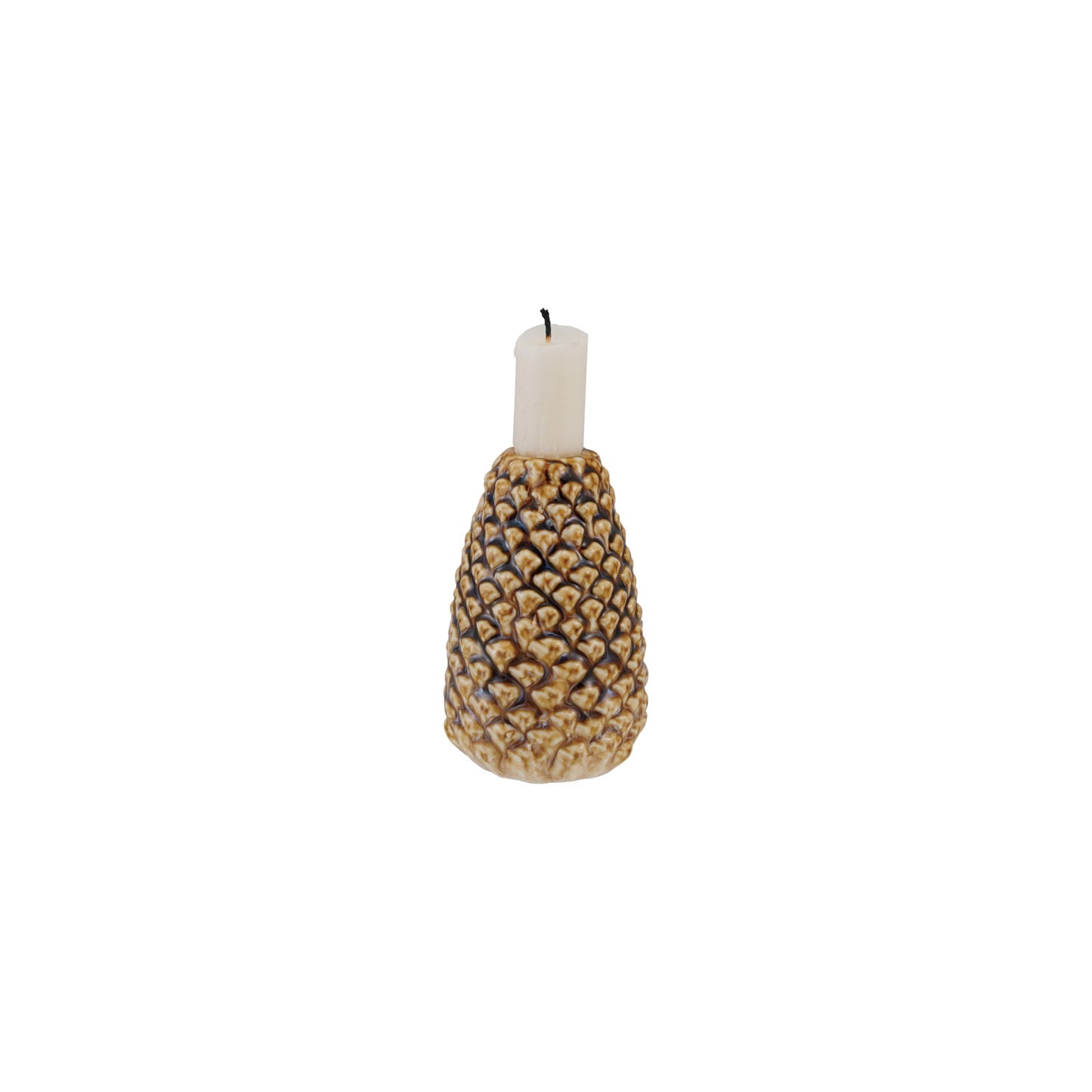 Stoneware Pinecone Shaped Taper Holder, Brown (Each One Will Vary)