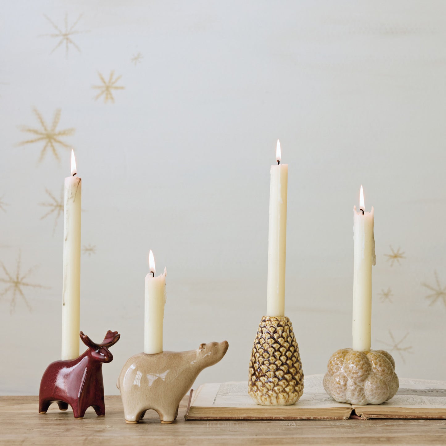 Stoneware Pinecone Shaped Taper Holder, Brown (Each One Will Vary)