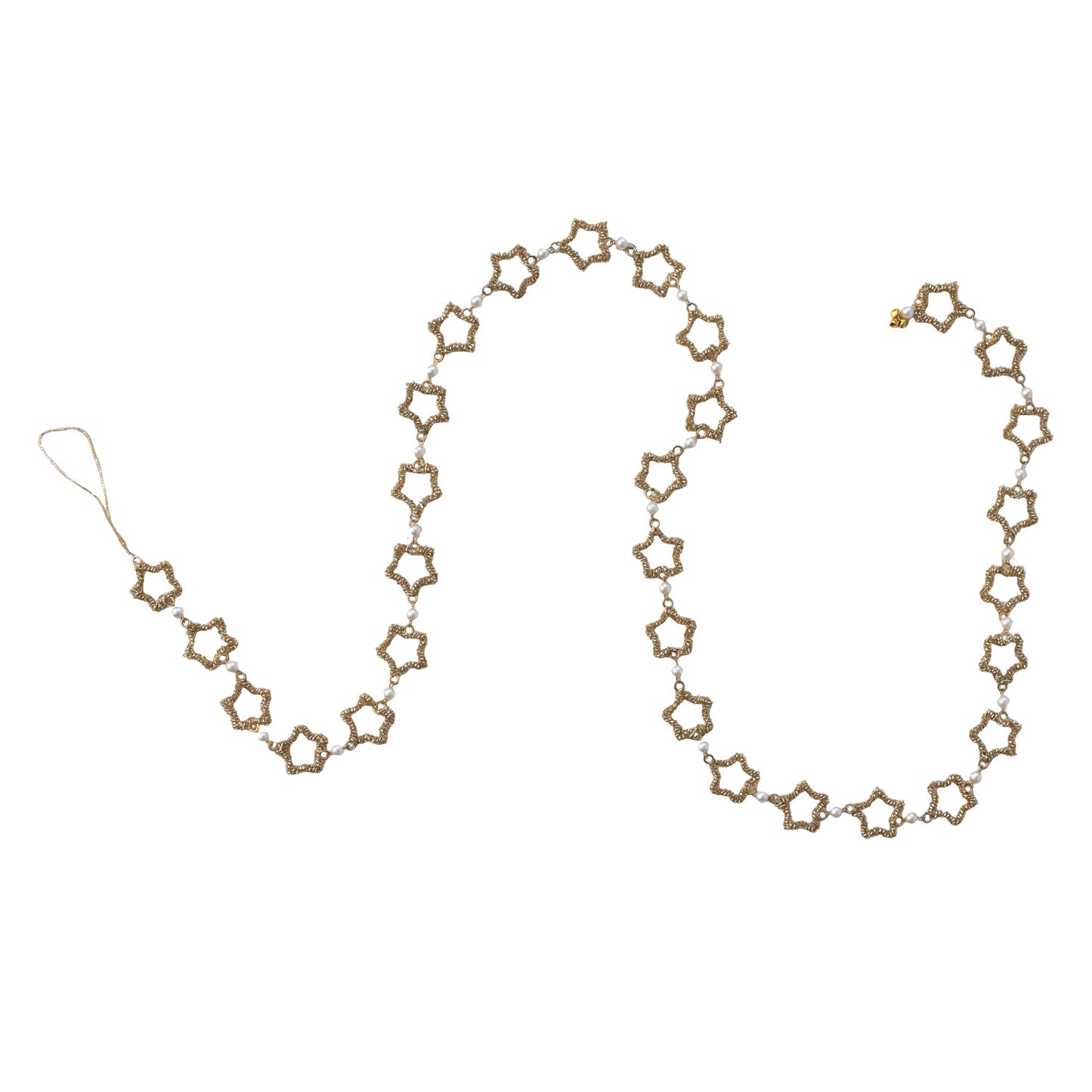 Metal & Glass Beaded Star Garland with Faux Pearls, Gold Finish