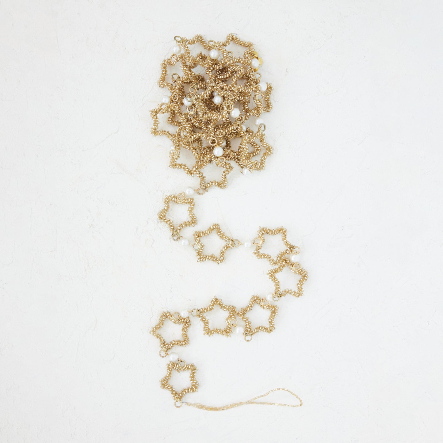 Metal & Glass Beaded Star Garland with Faux Pearls, Gold Finish